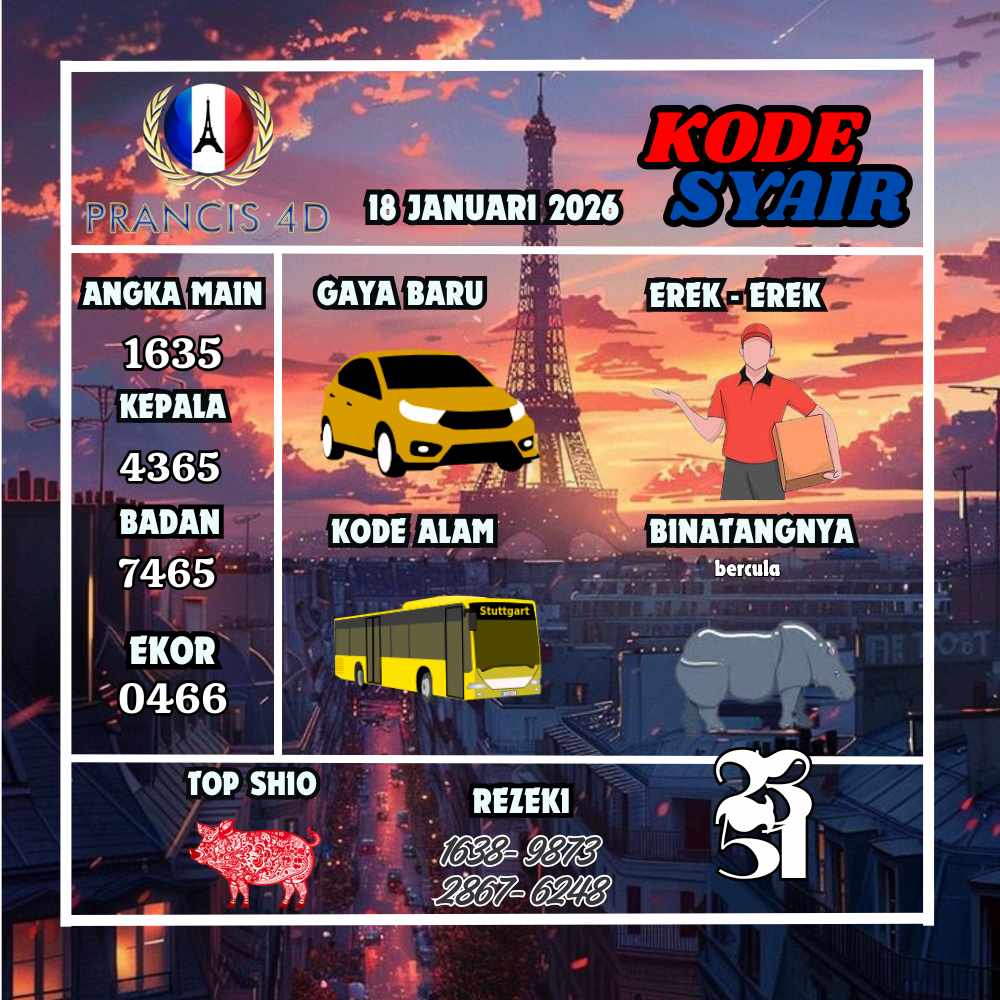 Kode Syair Prancis4D Pools 18 Januari 2026